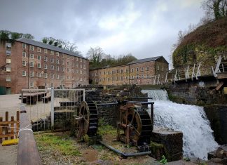 Cotton mill and waterwheel
