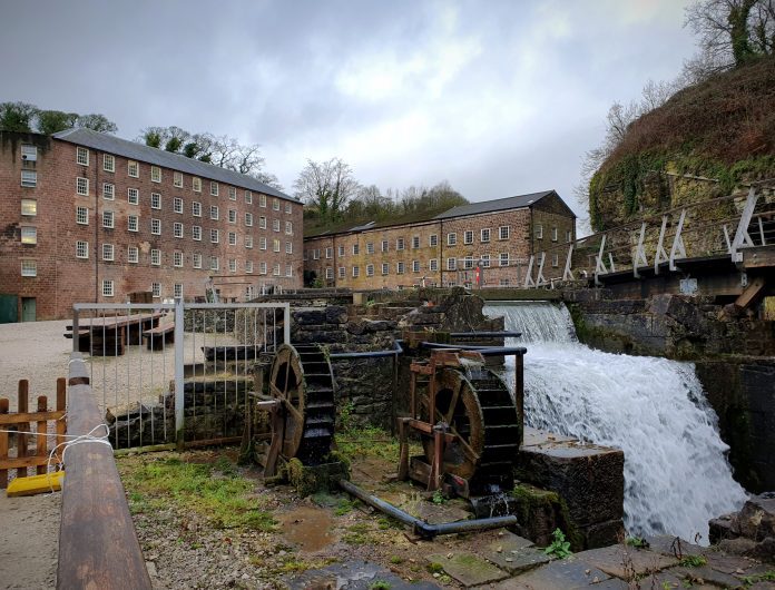 Cotton mill and waterwheel