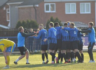 Pictured is Long Eaton United players celebrating