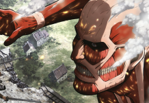 Eren faces off against the Colossal Titan