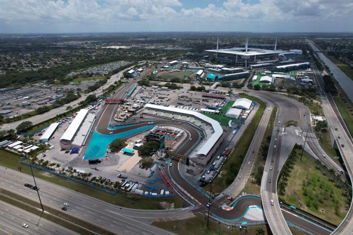 An aerial view of F1 race course for the Miami Grand Prix