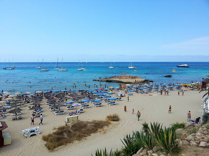 Pictured is a beautiful beach in Ibiza. 