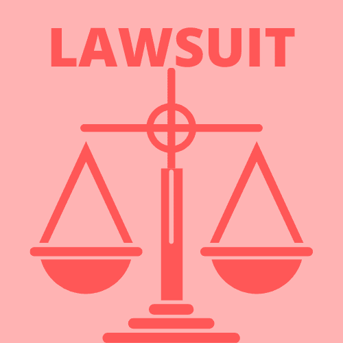 This is an infographic depicting the term 'Lawsuit'