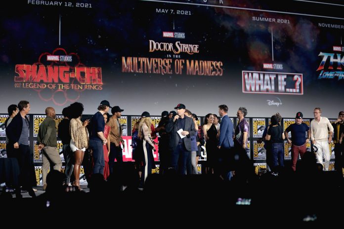Marvel actors and executives at the annoucnement of Doctor Strange 2
