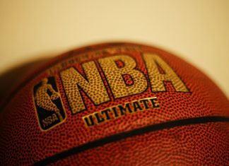 a basketball with the NBA logo on it