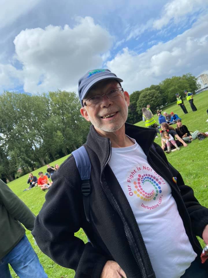 Melvin Fearn, who has been working at Derbyshire LGBT+ for 35 years!, enjoying his day out at the Rainbow Walk 2022.