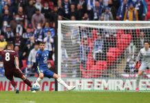 Pictured is Youri Tielemans scoring the winning goal for Leicester during the 2021 FA Cup final.