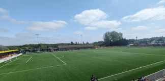 A picture of Ilkeston Town's New Manor Ground before kick-off for the second-half of the 2023 Content Creators Cup