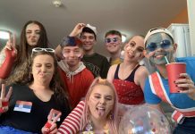 An image of a group of friends dressed up for a Eurovision party.