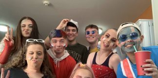 An image of a group of friends dressed up for a Eurovision party.