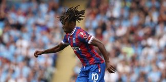 Eberechi Eze of Crystal Palace during the Premier League match versus Manchester City.