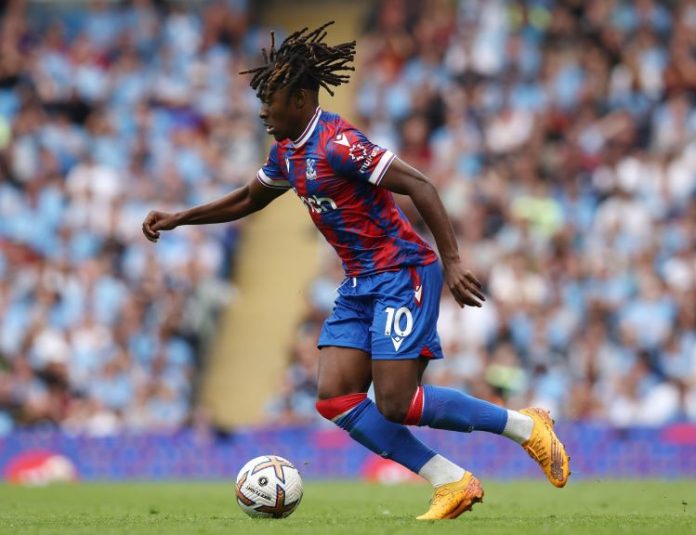 Eberechi Eze of Crystal Palace during the Premier League match versus Manchester City.