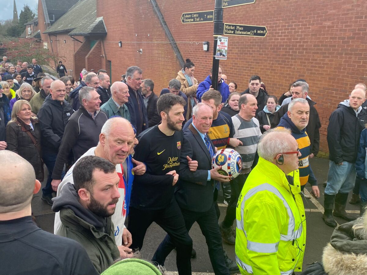 This image shows the ball arriving at Shrovetide 