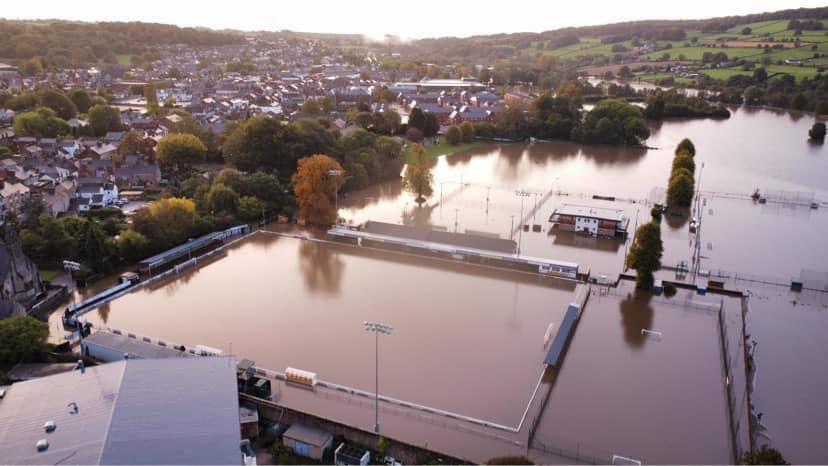 Belper Town's ground flooded after Storm Babet in October.