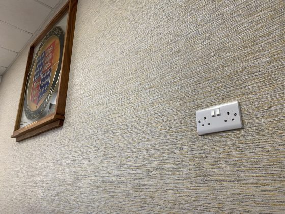 A photo of a newly mounted wall socket at Belper Town.