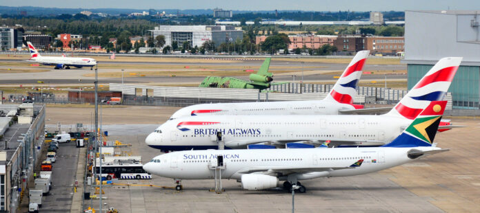 Planes in bay at Heathrow airport