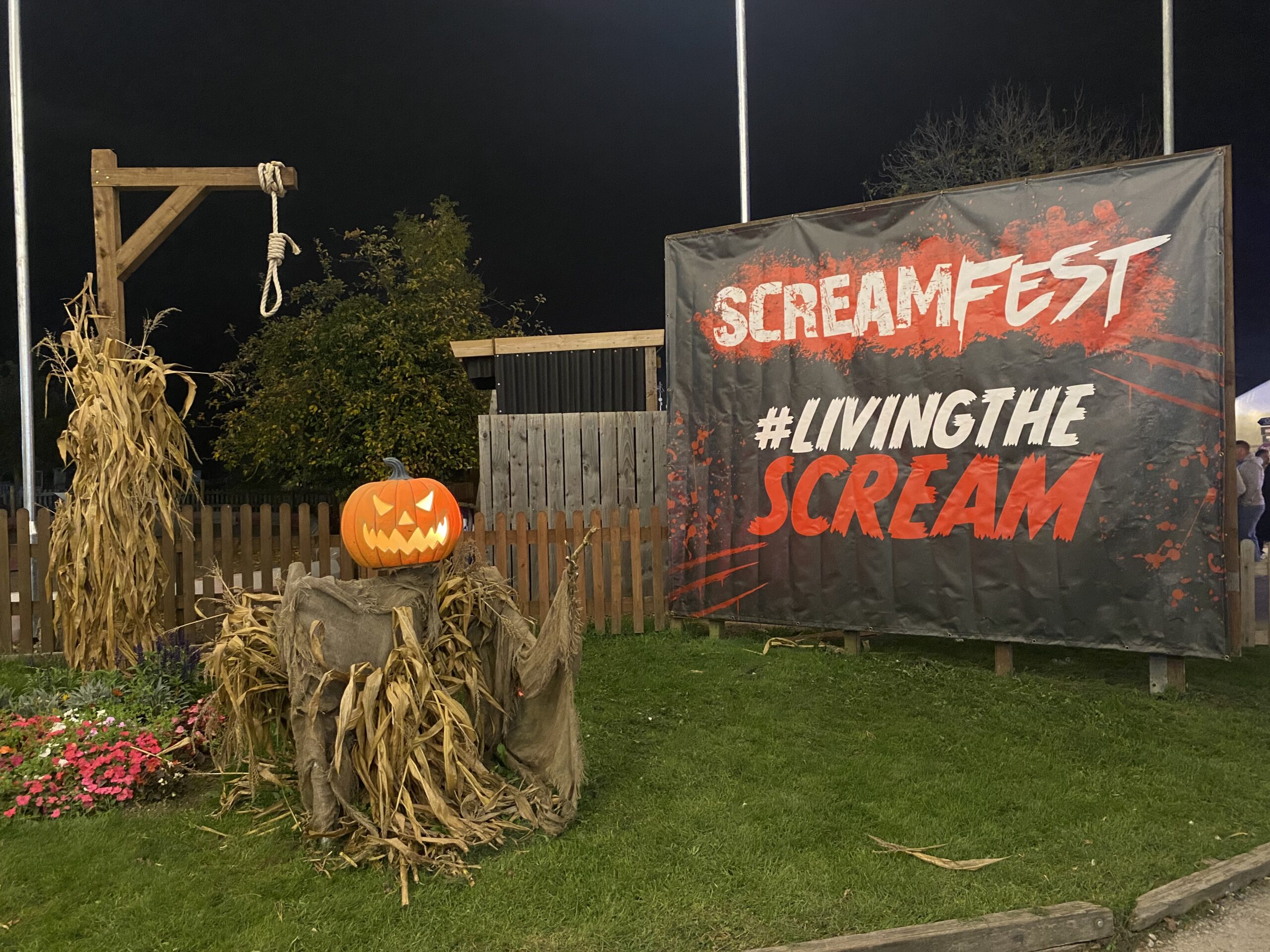 Pictured is a sign saying Screamfest: #LivingTheScream