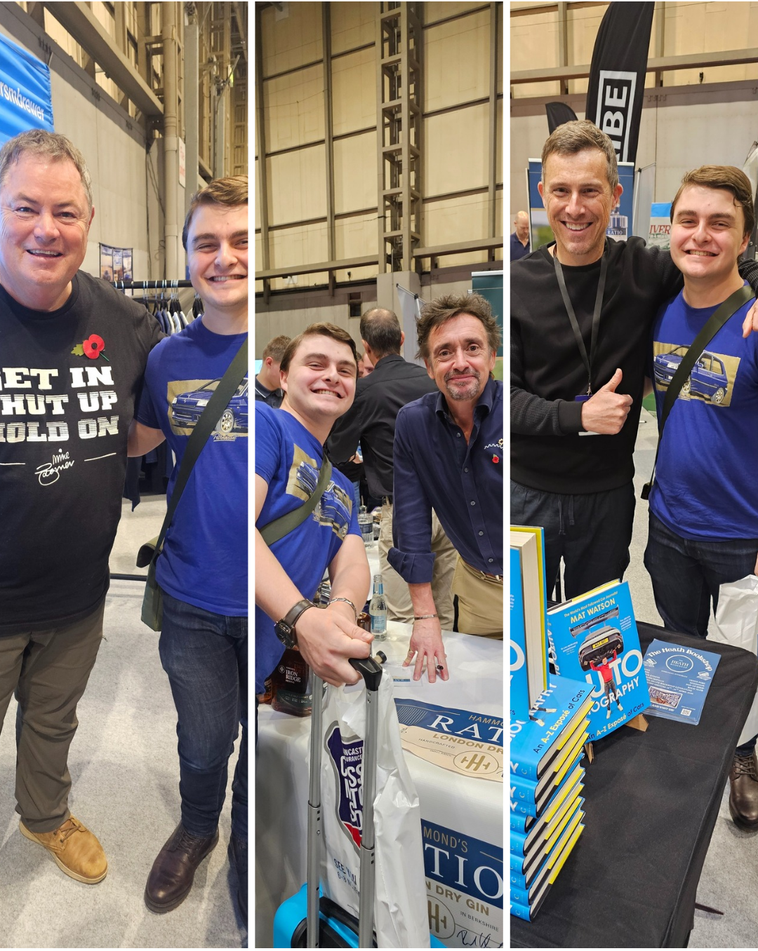 A collage of three images of me with Mike Brewer, Richard Hammond and Mat Watson