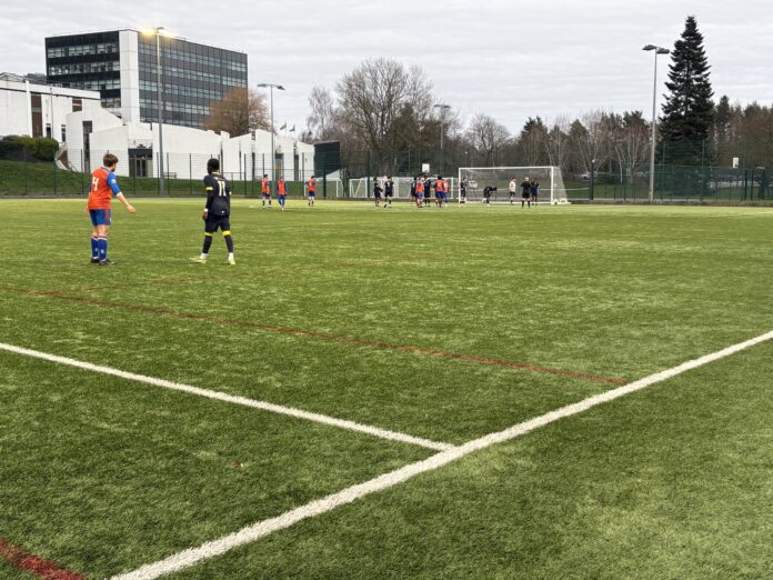 Both teams preparing for a Derby corner kick during Derby threes v Wolverhampton ones.