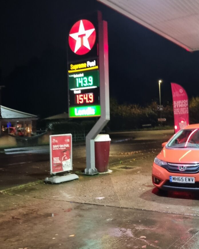 Petrol Station sign showing fuel prices