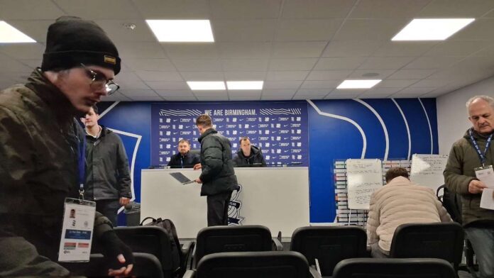 Chris Davies prepares to face the media after Birmingham City's 1-0 victory over QPR.
