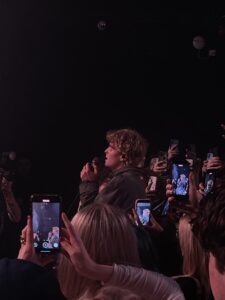 Finn Keogh singing on the barrier last night in the Electric Ballroom