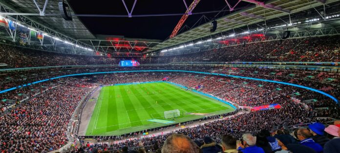 An image of Wembley Stadium during an England match.